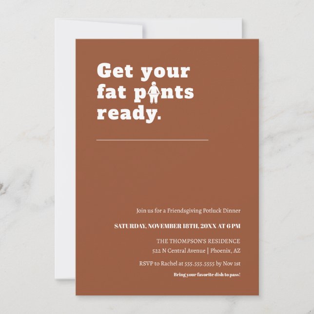 Funny Modern Terracotta Thanksgiving Dinner Party Invitation (Front)