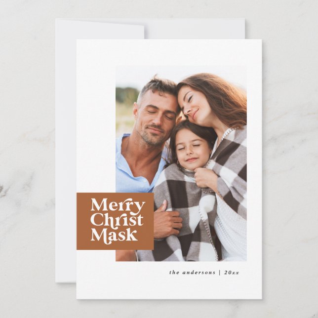 Funny modern typography covid christ mask photo holiday card (Front)