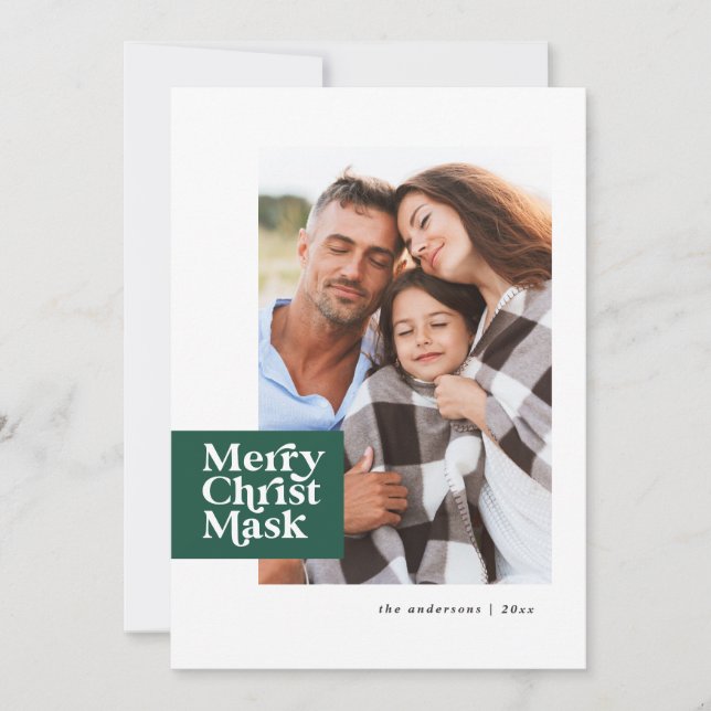 Funny modern typography covid christ mask photo holiday card (Front)