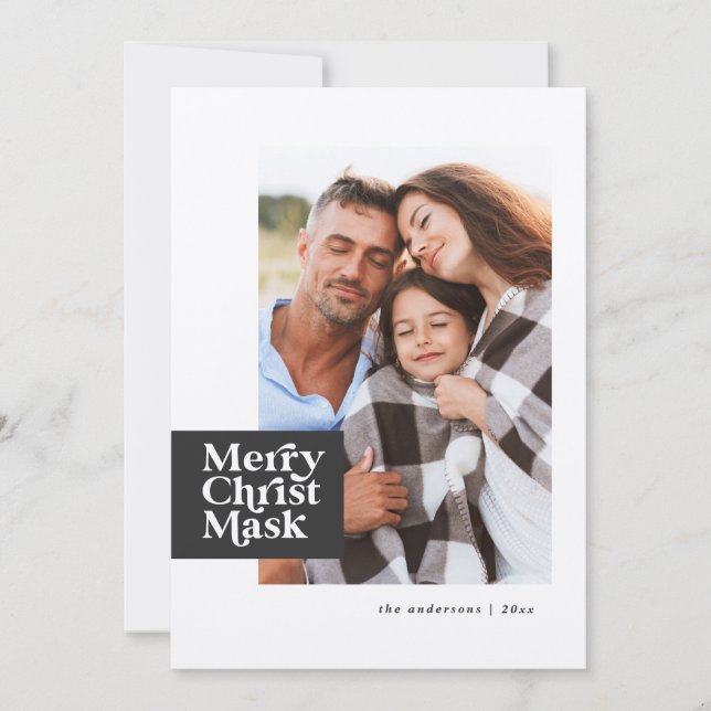 Funny modern typography covid christ mask photo holiday card (Front)