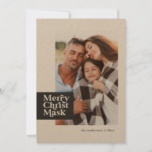 Funny modern typography covid christ mask photo holiday card