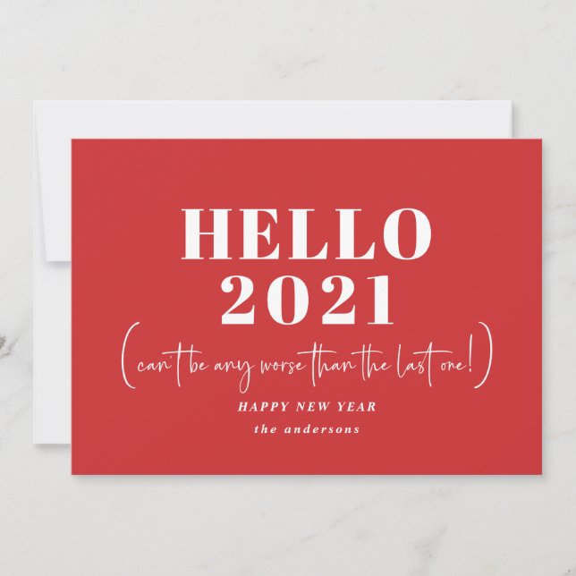 Funny modern typography hello new year holiday card (Front)