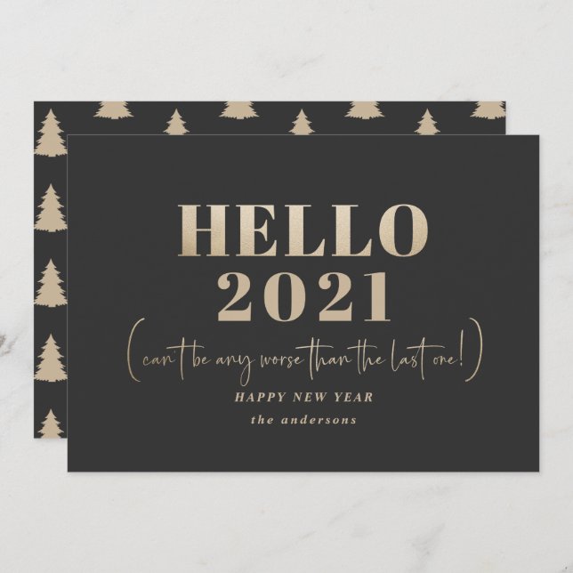 Funny modern typography hello new year holiday card (Front/Back)