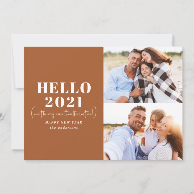 Funny modern typography hello new year photo holid holiday card (Front)
