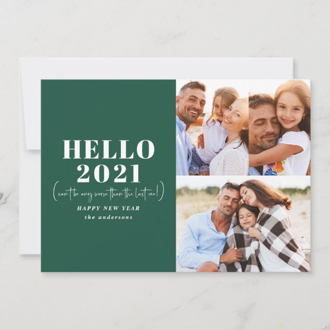 Funny modern typography hello new year photo holiday card (Front)