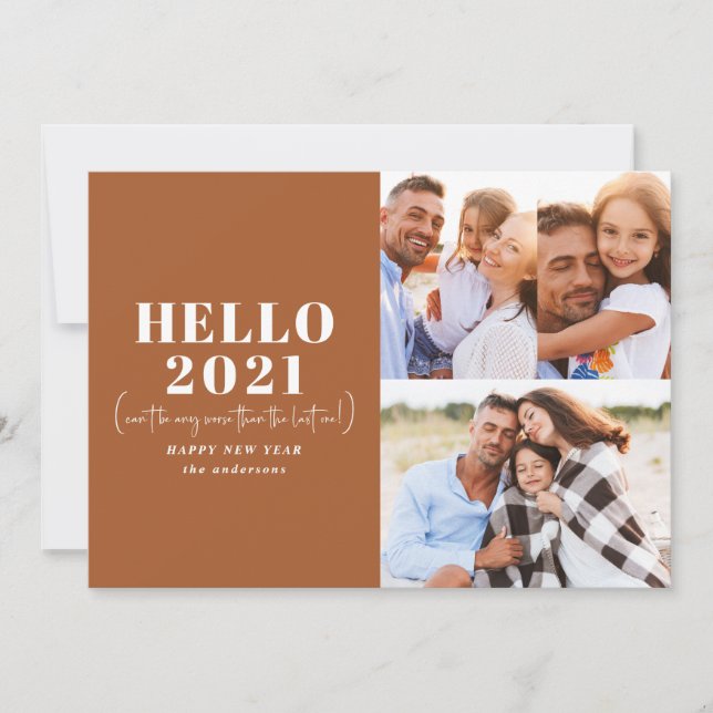 Funny modern typography hello new year photo holiday card (Front)