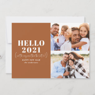 Funny modern typography hello new year photo holiday card