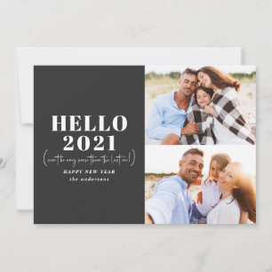Funny modern typography hello new year photo holiday card