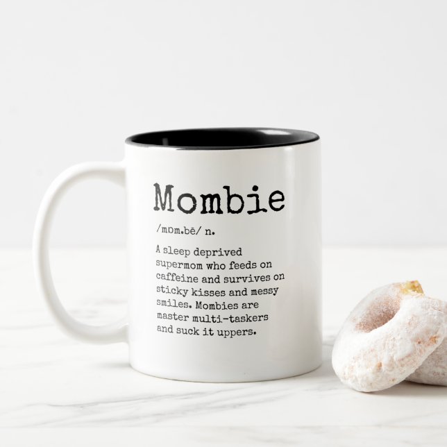 Funny Mombie Definition Two-Tone Coffee Mug (With Donut)