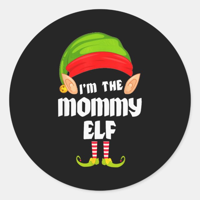 Funny Mommy Elf Matching Family Group Pj Christmas Classic Round Sticker (Front)
