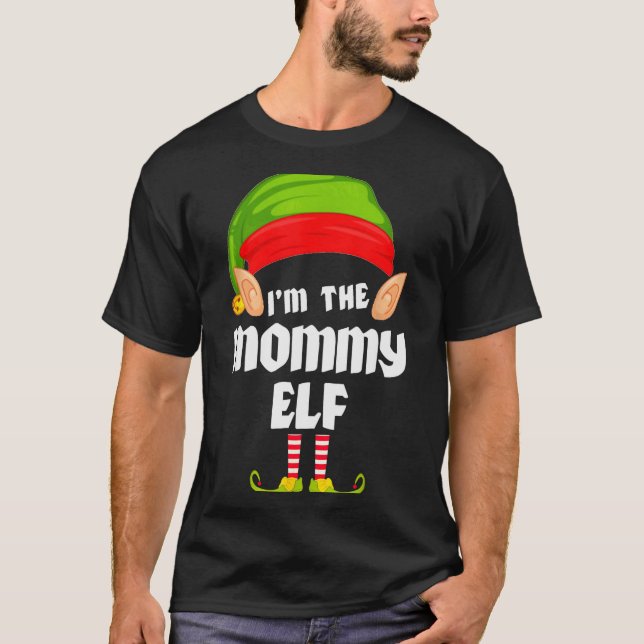 Funny Mommy Elf Matching Family Group Pj Christmas T-Shirt (Front)