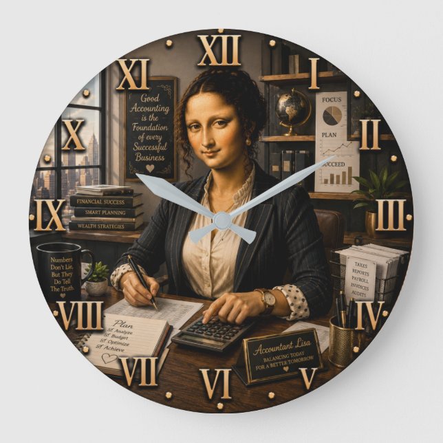 Funny Mona Lisa Accountant Office Decor  Large Clock (Front)