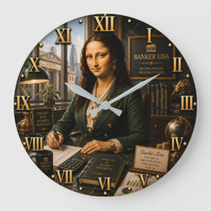 Funny Mona Lisa Banker Banking Office Decor Large Clock