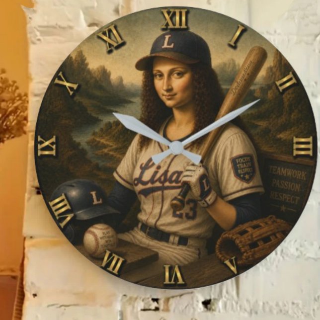 Funny Mona Lisa Baseball Large Clock (Creator Uploaded)