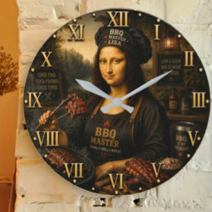 Funny Mona Lisa BBQ Master Barbecue Grill Decor Large Clock
