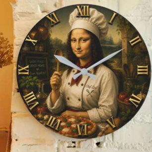 Funny Mona Lisa Chef Kitchen Decor Large Clock
