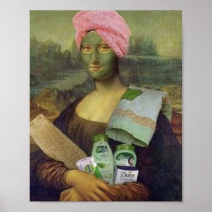 Funny Mona Lisa doing skincare Leonardo da Vinci Poster