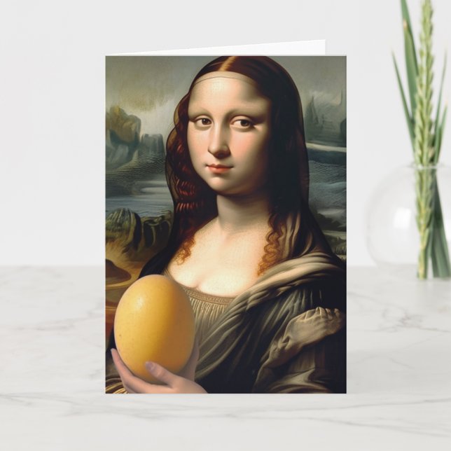 Funny Mona Lisa Holds an egg Yolk Card (Front)