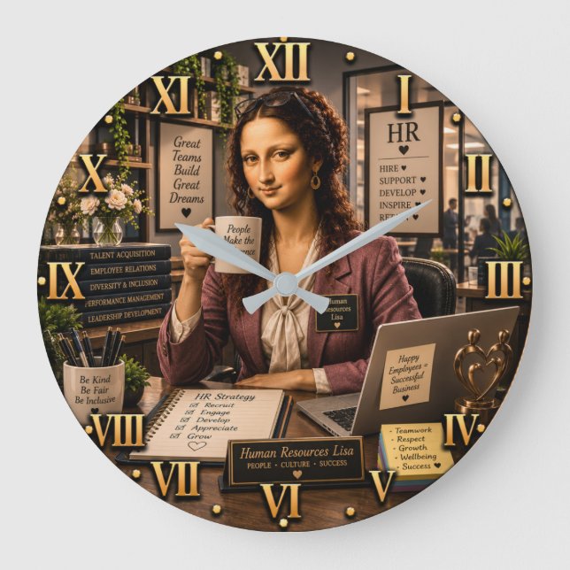 Funny Mona Lisa Human Resources HR Office Decor  Large Clock (Front)