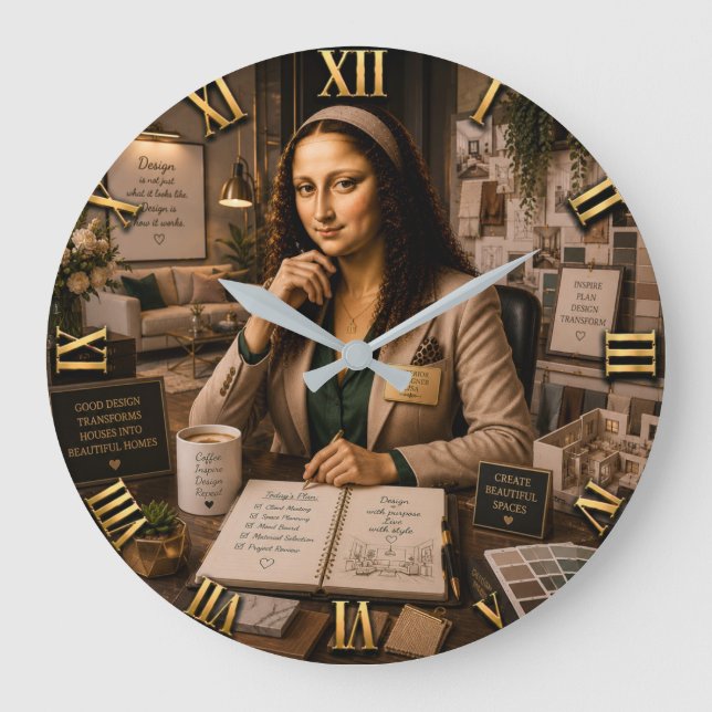 Funny Mona Lisa Interior Designer Home Decor Large Clock (Front)