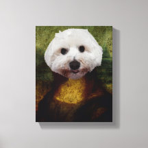 Funny Mona Lisa Maltese Dog Stretched Canvas Print