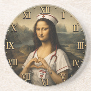 Funny Mona Lisa Nurse RN & Nursing Office Decor Coaster