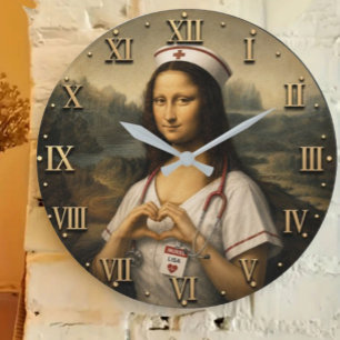 Funny Mona Lisa Nurse RN & Nursing Office Decor Large Clock