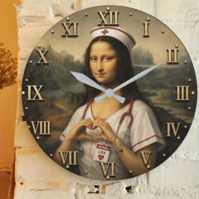 Funny Mona Lisa Nurse RN & Nursing Office Decor  Large Clock (Creator Uploaded)