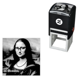 Funny Mona Lisa Parody Art & Mr, Bin Self-inking Stamp