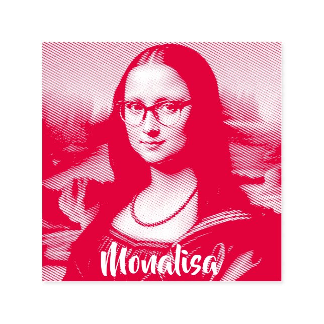 Funny Mona Lisa Parody Art & Mr, Bin Self-inking Stamp (Design)