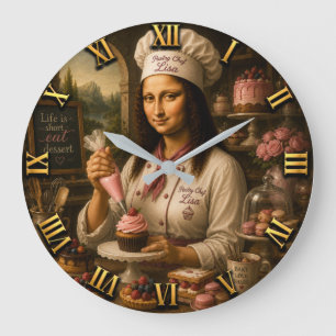 Funny Mona Lisa Pastry Chef Bakery Kitchen Decor Large Clock