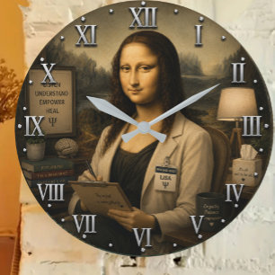 Funny Mona Lisa Psychologist Therapist Office Large Clock
