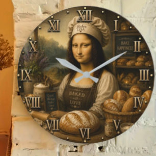 Funny Mona Lisa Rustic Bakery Kitchen Decor Large Clock
