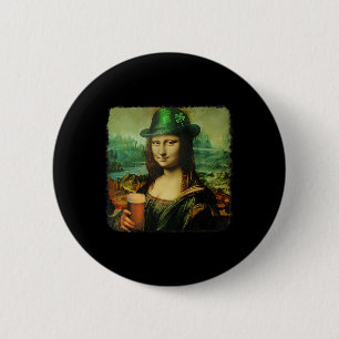 Funny Mona Lisa St. Patricks Day Shamrock Hat Lepr 6 Cm Round Badge