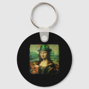 Funny Mona Lisa St. Patricks Day Shamrock Hat Lepr Key Ring
