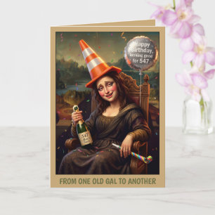 Funny Mona Lisa Tipsy Girl's Birthday Card