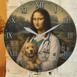 Funny Mona Lisa Veterinarian Veterinary Clinic Large Clock