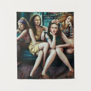 Funny Mona Lisa with her girls friends squad  Tapestry
