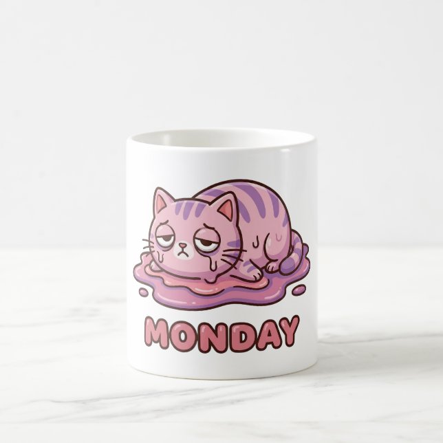 Funny Monday Meltdown Pink Cat Coffee Mug (Center)