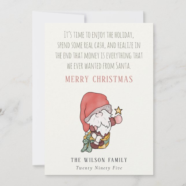 Funny Money Cash Abundance Santa Christmas Wishes Holiday Card (Front)