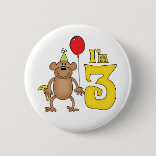 Funny Monkey 3rd Birthday 6 Cm Round Badge
