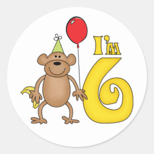 Funny Monkey 6th Birthday Classic Round Sticker