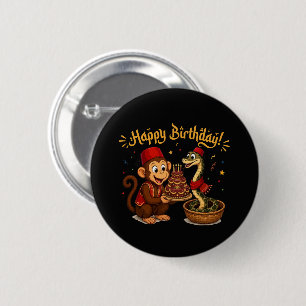 Funny Monkey and Snake Birthday Celebration 6 Cm Round Badge