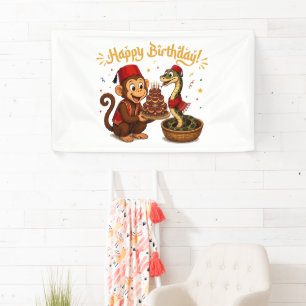 Funny Monkey and Snake Birthday Celebration Banner