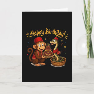 Funny Monkey and Snake Birthday Celebration Thank You Card