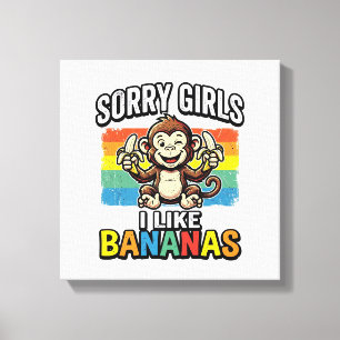 Funny Monkey Banana Vintage Engraving Shirt Design Canvas Print