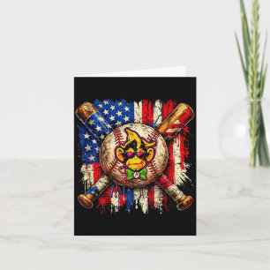 Funny Monkey Baseball Mascot with American Flag Card