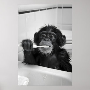 Funny Monkey Bathroom Print Vintage Style Animal