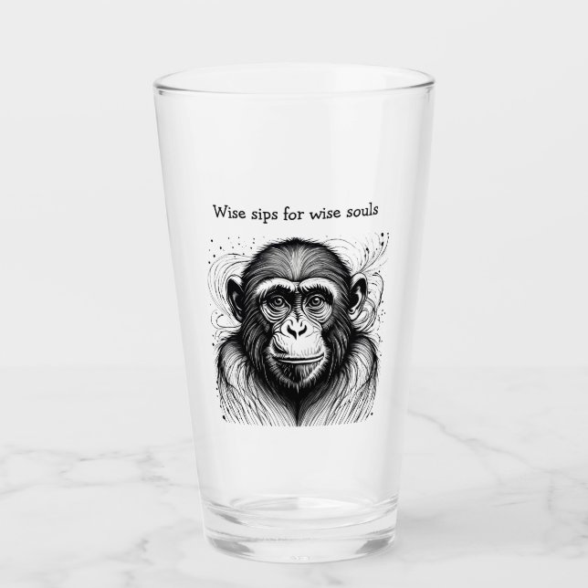 Funny Monkey Black White Ink Customised Glass (Front)