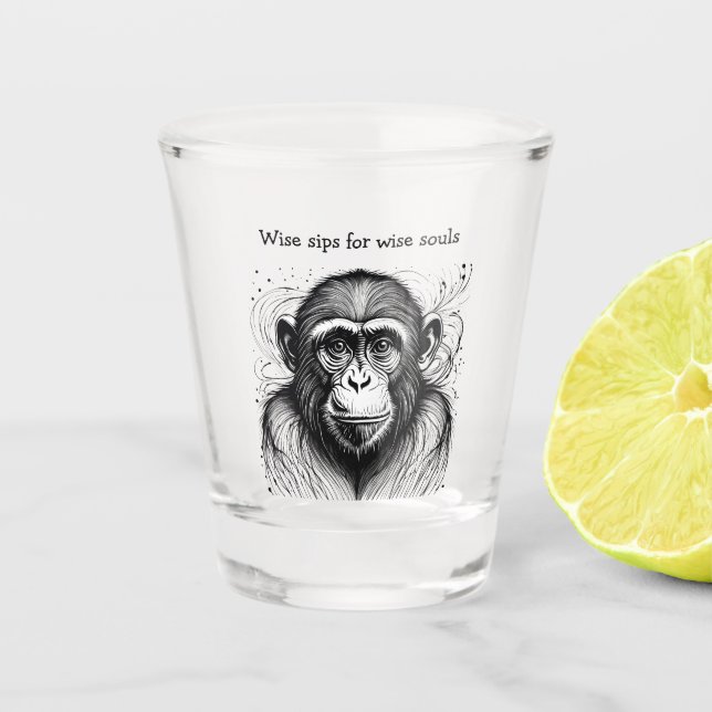 Funny Monkey Black White Ink Customised Shot Glass (Front)
